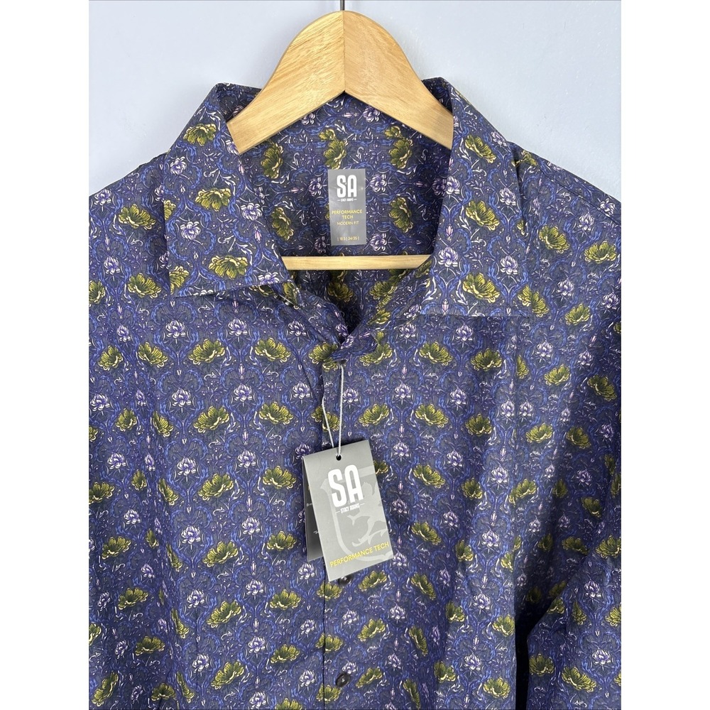 Stacy Adams Floral Dress Shirt Purple Blue Pink Performance Fit Men 18.5 34/35
